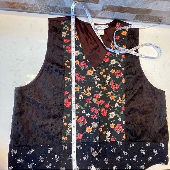 Sitting PRETTY OF CALIFORNIA - Vintage 80s floral boho suit vest Sz L RARE - Picture 8 of 10